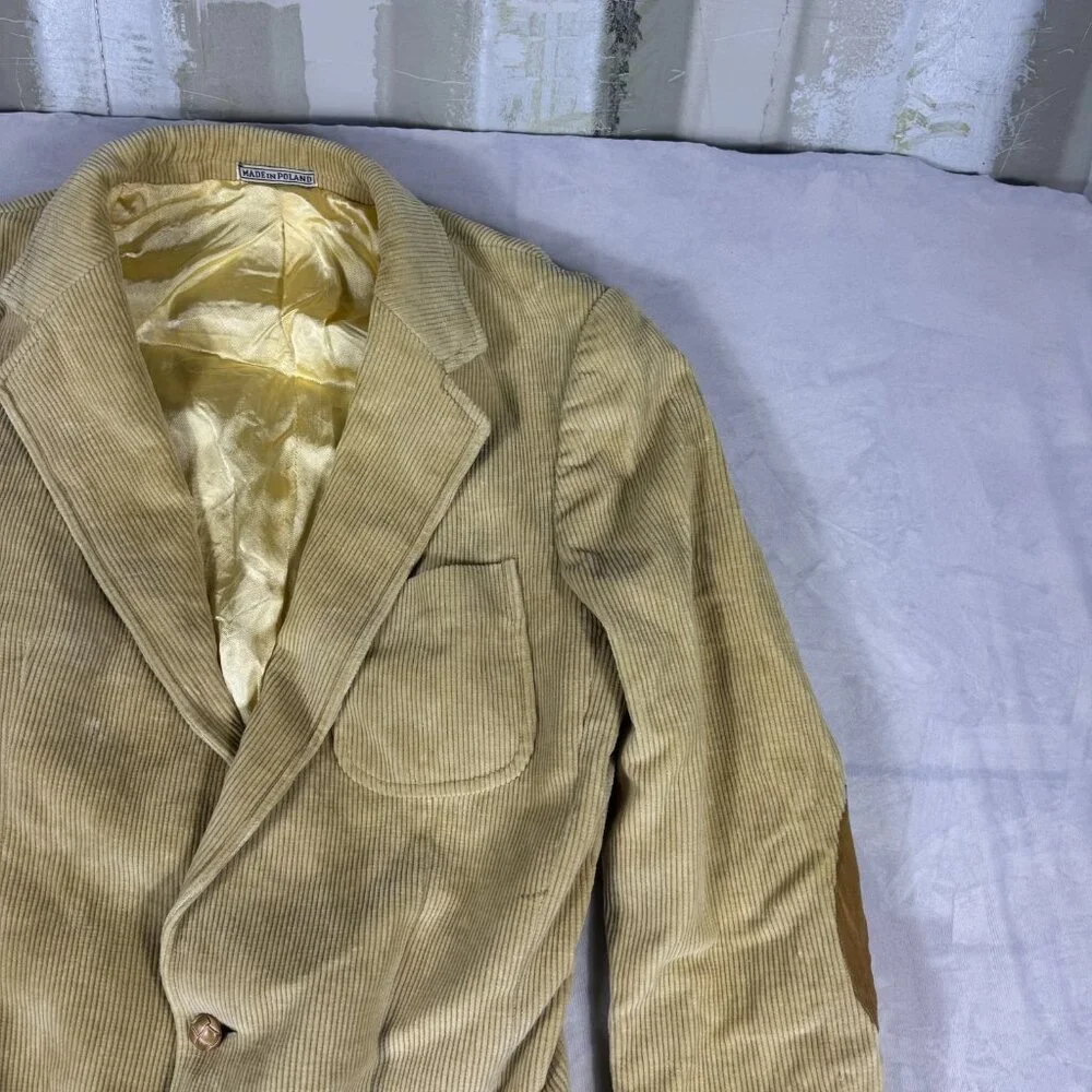 Vtg Brad Whitney‎ Men's Corduroy Blazer Beige Elbow Patch Lined Single Breasted